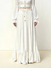 Drawstring Chiffon Maxi Skirt - White