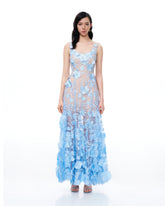 Clementine 3D Floral Embroidered Dress - Blue