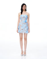 Elowen Floral Embroidered Mini Dress - Blue