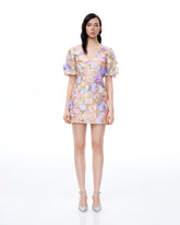 Evangeline 3D V-Neck Floral Embroidered Dress - Pastel Multi