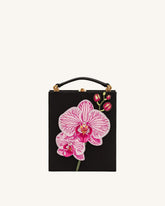 Taya Orchid Motif Book Shape Clutch Bag - Black