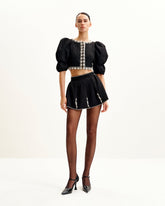 Pearl-Embellished Tweed Set - Black