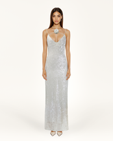 Heisey White Sequinned Rosette Maxi Dress - White