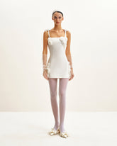 Elaina White Rosette Applique Mini Dress - White