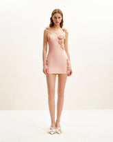 Elaina Pink Rosette Applique Mini Dress - Apricot