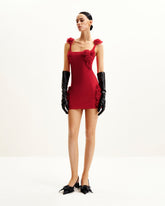 Elaina Pink Rosette Applique Mini Dress - Red