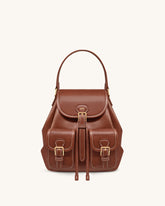 Harper Buckle Pocket Backpack - Dark Brown