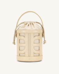 FEI Leather Cutout Bucket Bag - Beige