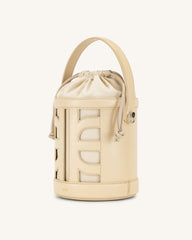 FEI Leather Cutout Bucket Bag - Beige